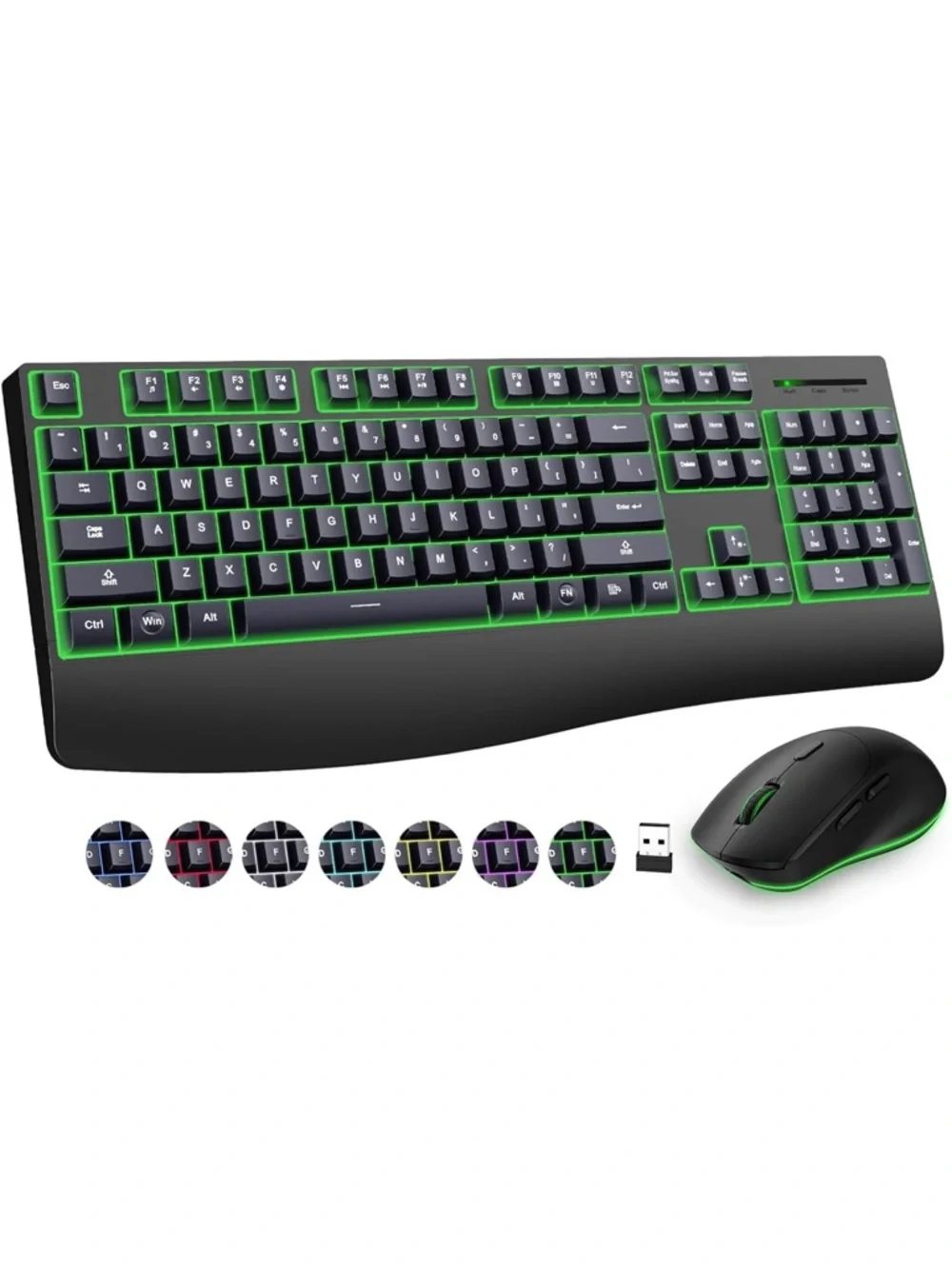 Wireless Keyboard and Mouse combo 7 backlit effect wrist rest sleep mode